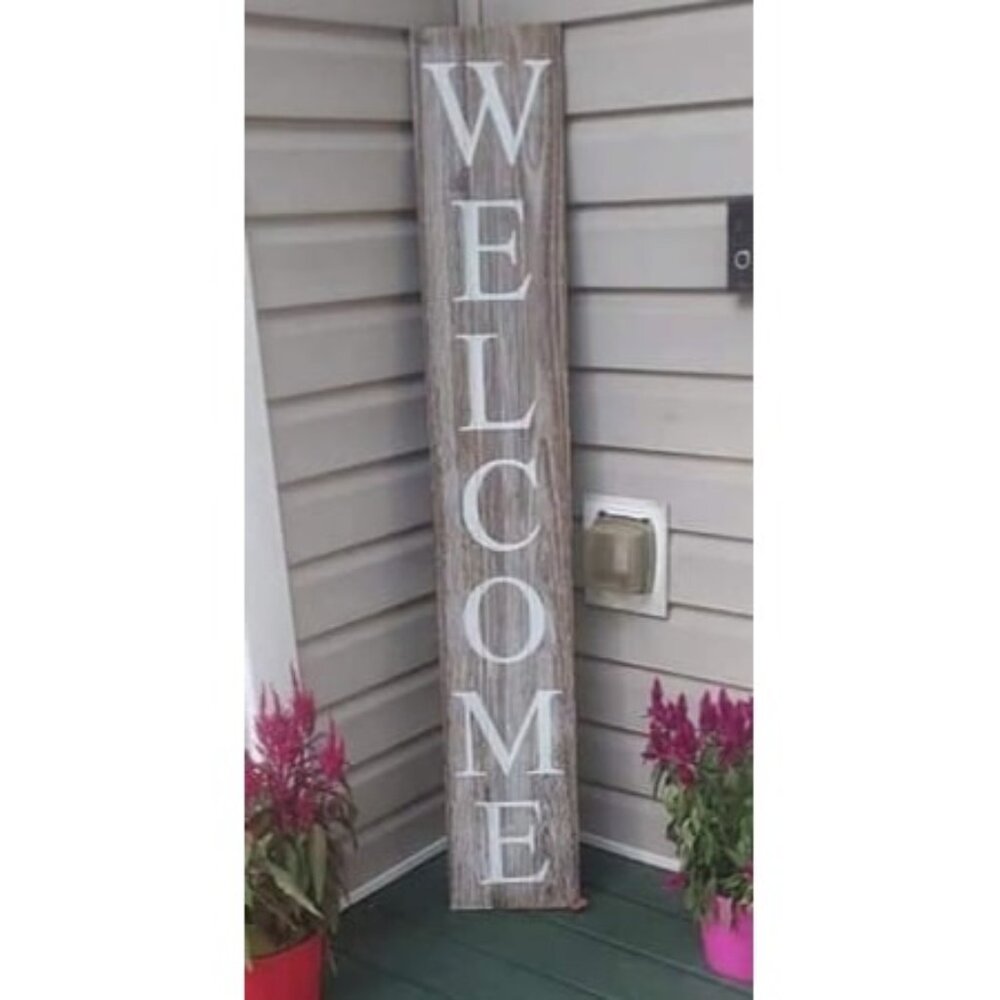 New Welcome Sign for Front Door Porch – 5 Feet Tall, Vertical Wooden Outdoor